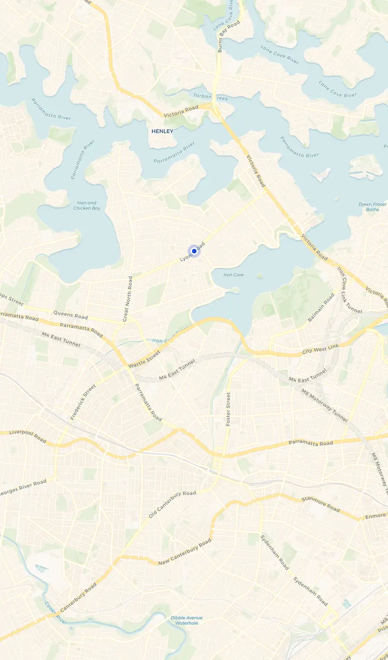 Map of the Russell Lea service area and the surrounding suburbs we cover.
