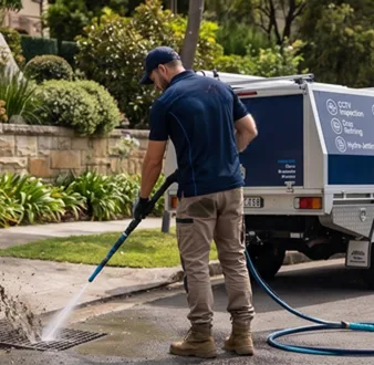 Plumber tracing a drain smell in Russell Lea